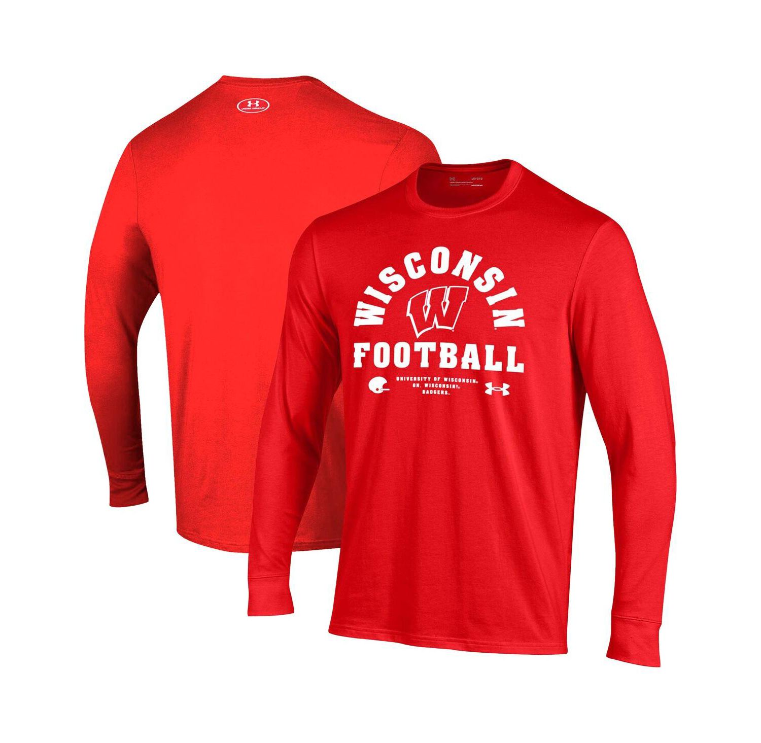 Men's Red Wisconsin Badgers 2025 Sideline Football Performance Cotton Long Sleeve T-Shirt
