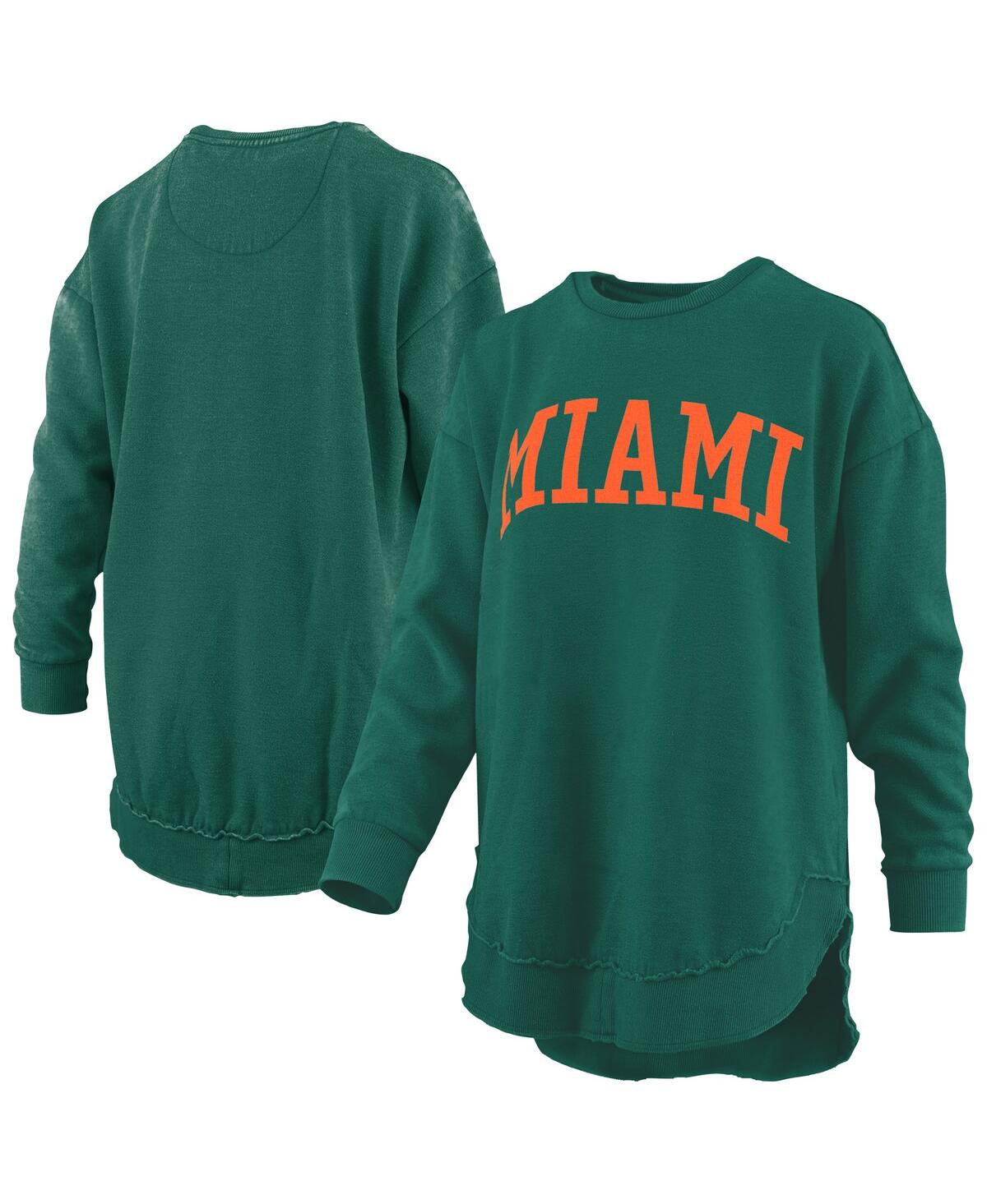 Pressbox Women's Green Miami Hurricanes Melange Poncho Vintage Fleece Long Sleeve Pullover Sweatshirt