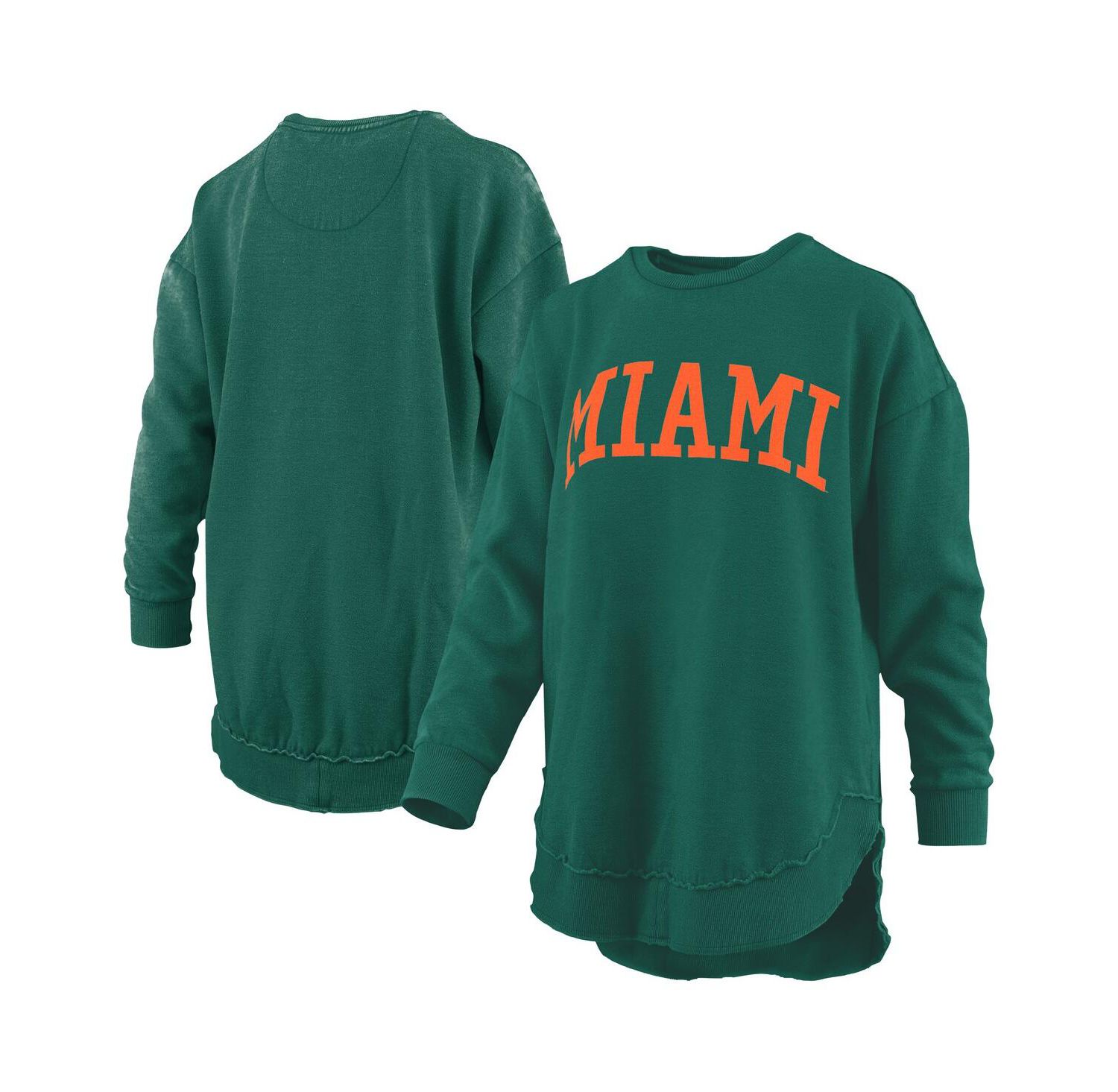 Women's Green Miami Hurricanes M&eacute;lange Poncho Vintage Fleece Long Sleeve Pullover Sweatshirt