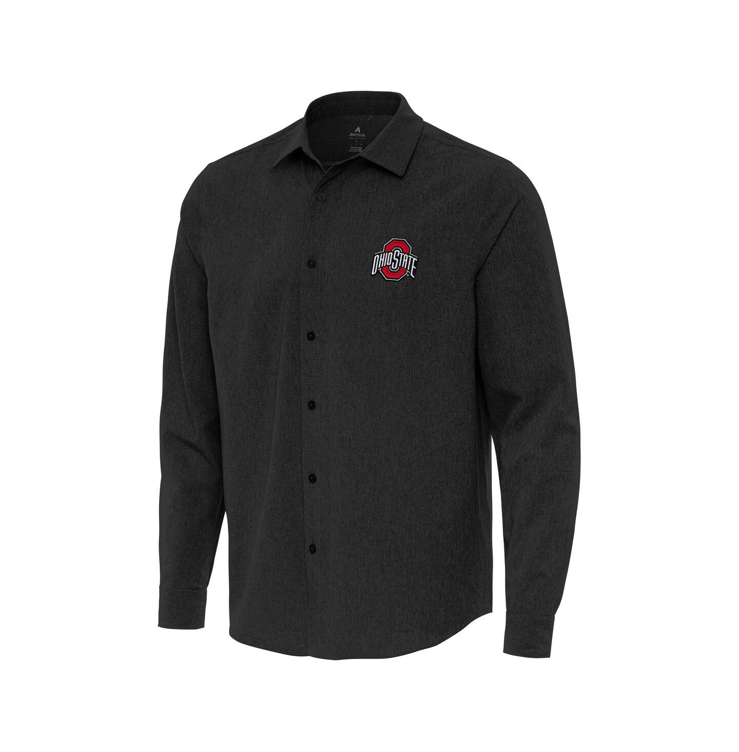 Мужская рубашка Antigua Black Ohio State Buckeyes Exposure Woven Long Sleeve Button-Up — фото 1