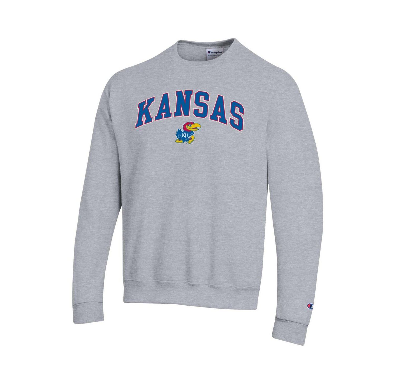 Men's Royal Kansas Jayhawks Arch Over Logo Pullover Sweatshirt