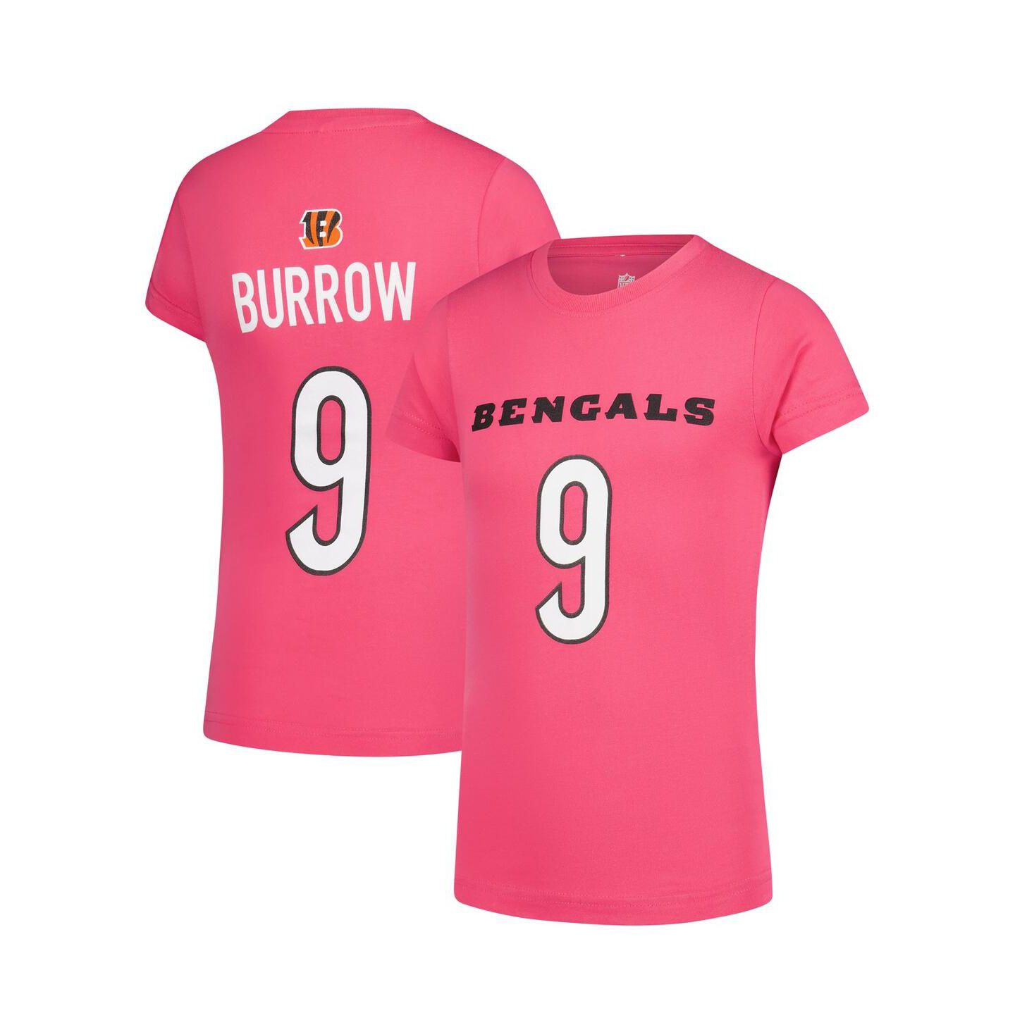 Футболка Nike Joe Burrow Pink Cincinnati Bengals Player Name & Number T-Shirt для девочек — фото 1