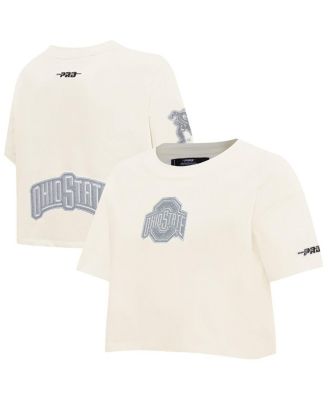 Pro Standard - Women's&nbsp;Cream Ohio State Buckeyes Reverse French Terry Boxy Cropped T-Shirt