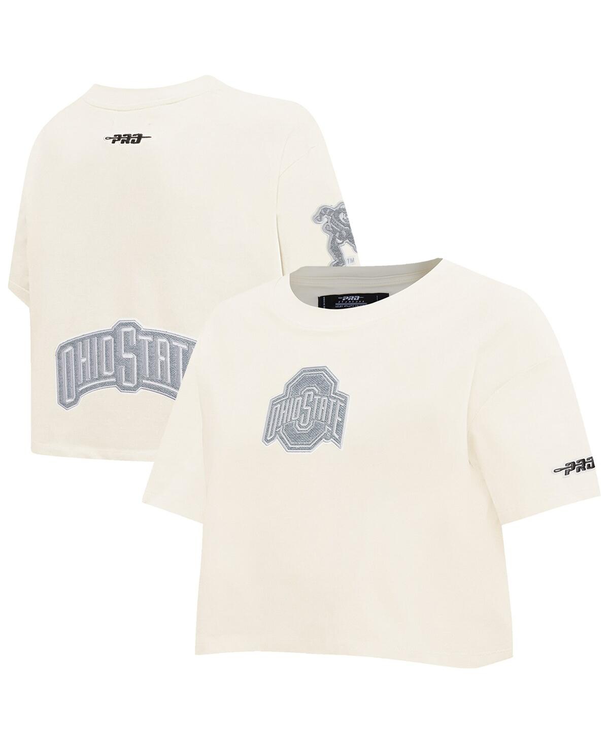 Women'sÂ Cream Ohio State Buckeyes Reverse French Terry Boxy Cropped T-Shirt - Cream