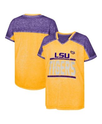 Big Girls Purple LSU Tigers Up for Anything Color Block Dolman V-Neck T-Shirt
