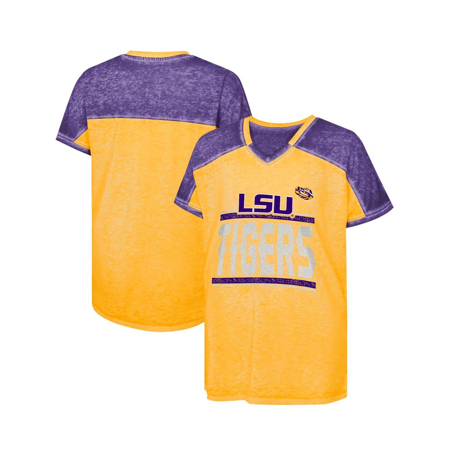 Футболка Outerstuff Purple LSU Tigers Up for Anything Color Block Dolman V-Neck для девочек — фото 1