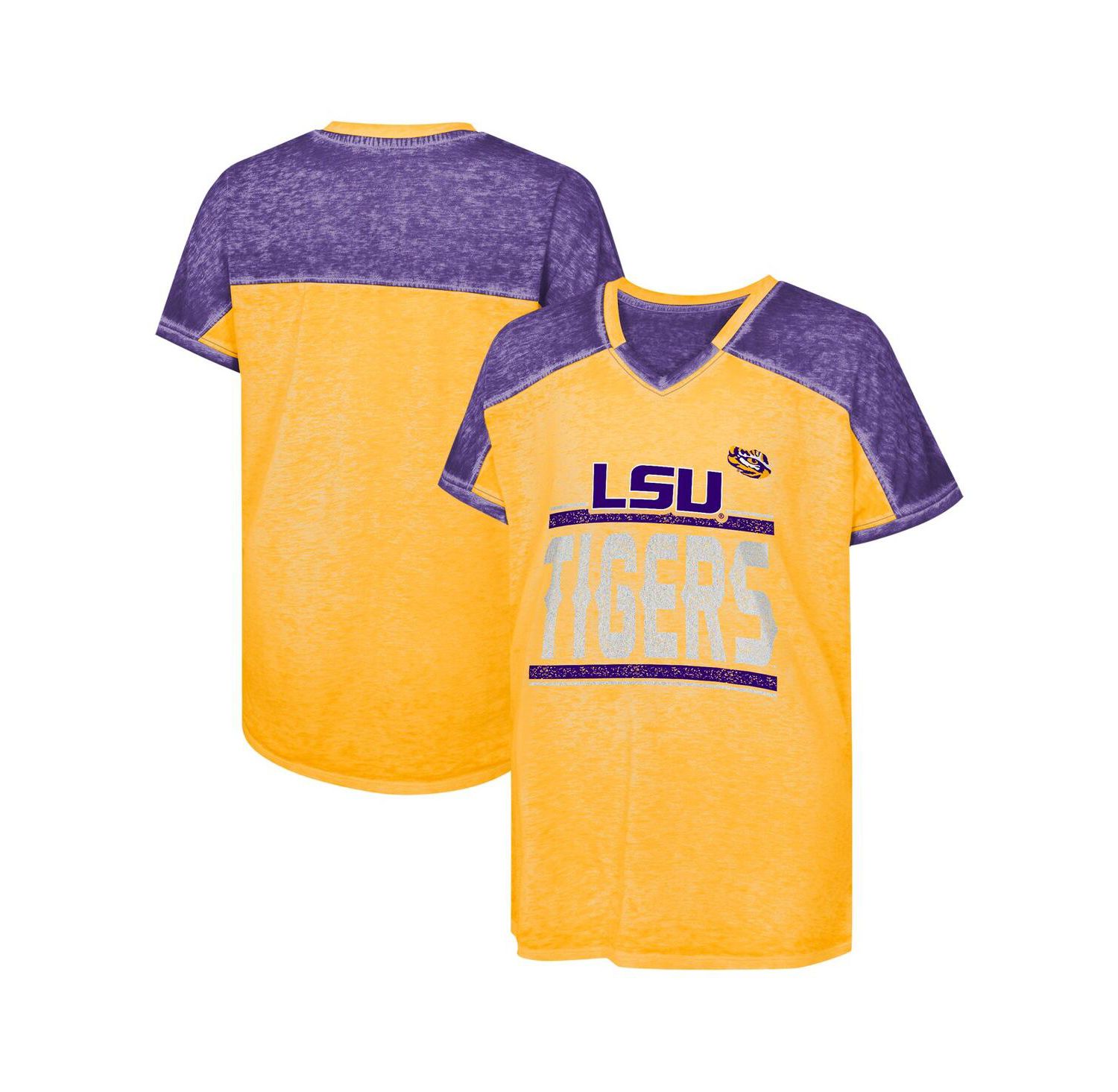 Big Girls Purple LSU Tigers Up for Anything Color Block Dolman V-Neck T-Shirt