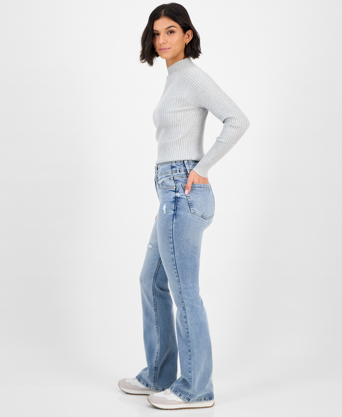 Celebrity Pink Juniors' Double-Button Distressed Bootcut Jeans