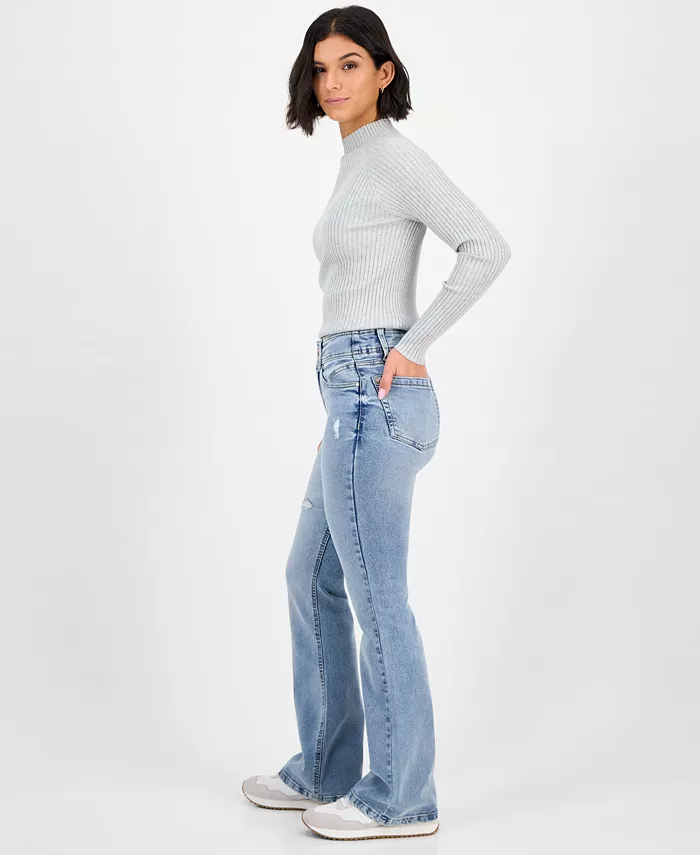 Juniors' Double-Button Distressed Bootcut Jeans - thumbnail 6