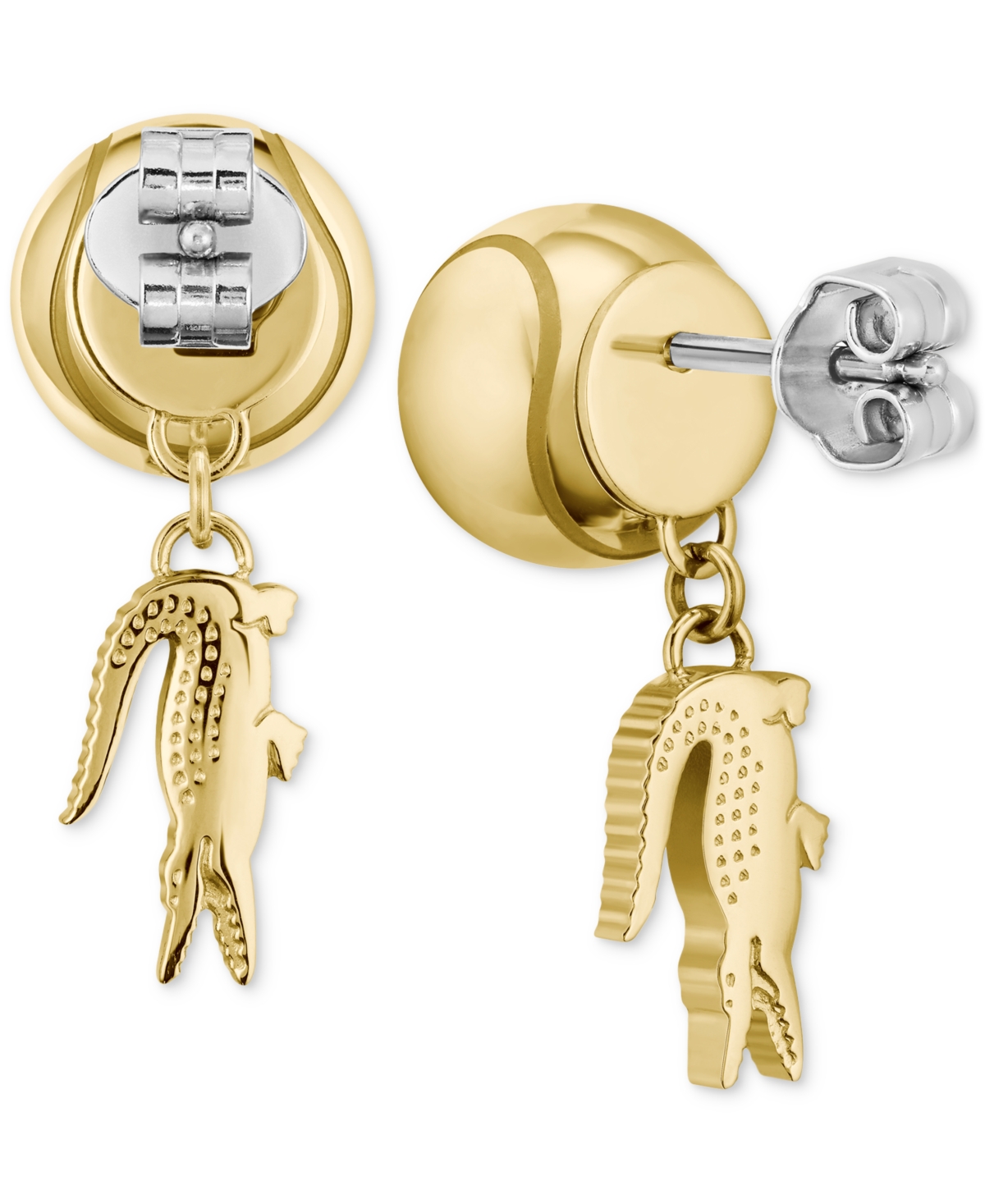 Lacoste Bead & Crocodile Drop Earrings In Gold
