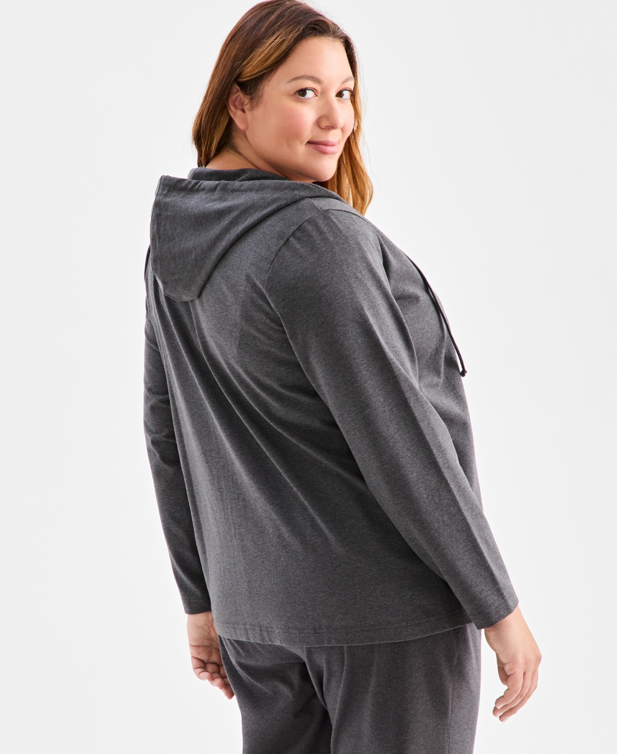 Style & Co Plus Size Zip-up Hooded Sweatshirt, Exclusively At Macy's In Gray