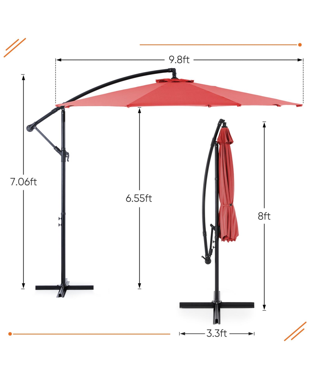 Flynama 9.8FT Offset Patio Umbrella Hanging Cantilever Umbrella Outdoor Sun Shade with Easy Tilt