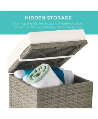 Set of 2 Wicker Ottomans, Multipurpose Furniture w/ Removable Cushions, Steel Frame