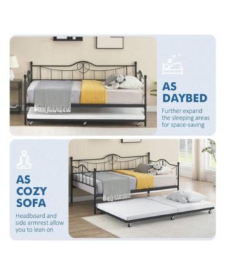Metal Twin Daybed and Pull-Out Trundle Set, Twin Size, Steel Slat Support, Sofa Bed Frame for Living Room, Bedroom, Guest Room