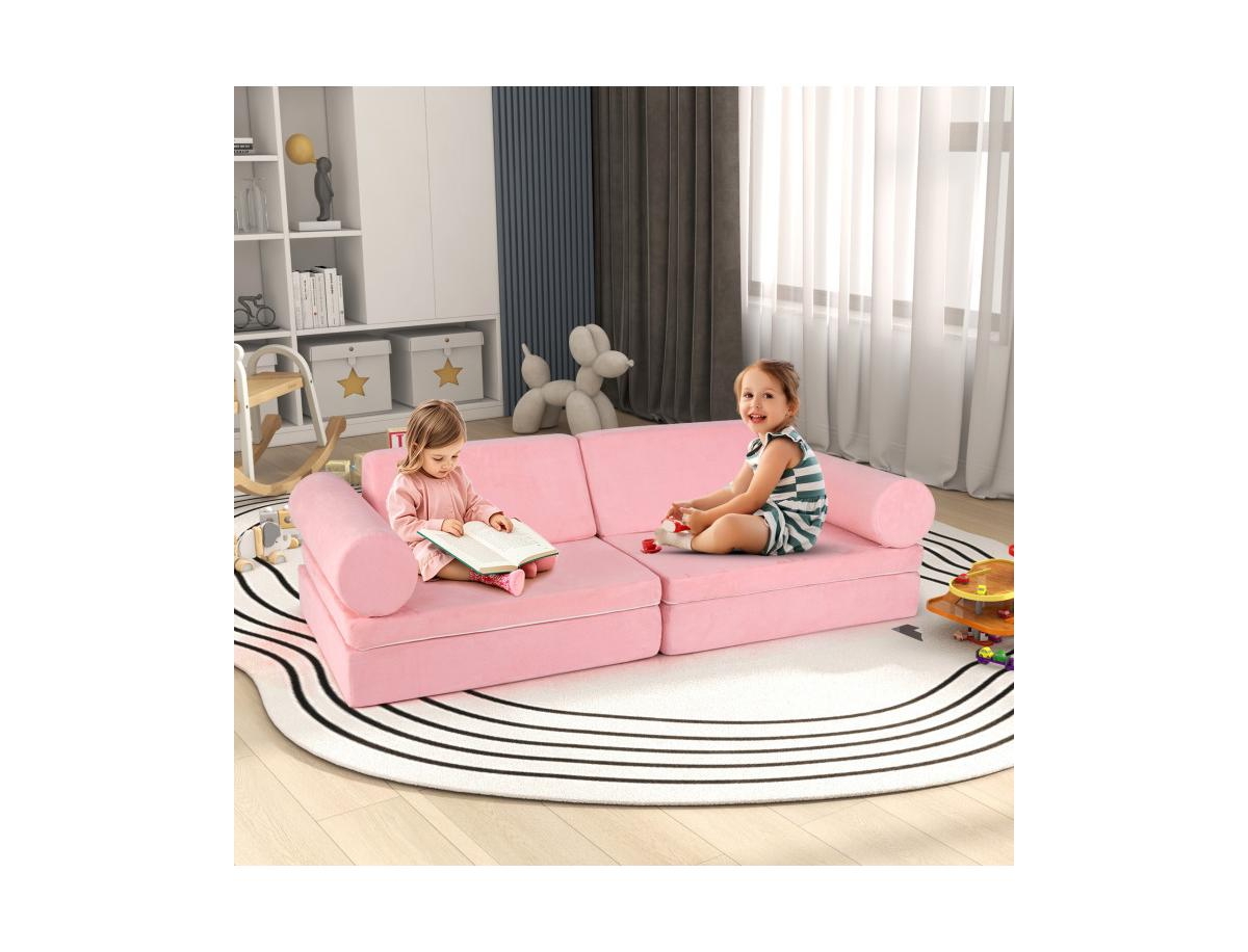 Slickblue Modular 8-Piece Foam Play Couch for Kids with Plush Suede Covers – Perfect for Creative Play and Lounging
