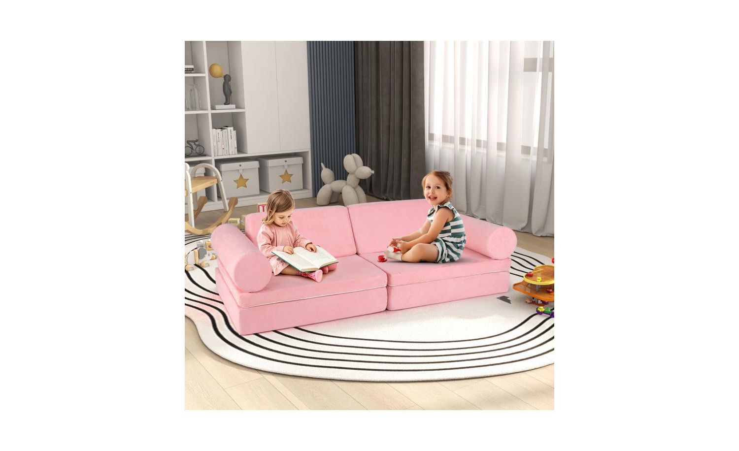 Modular 8-Piece Foam Play Couch for Kids with Plush Suede Covers – Perfect for Creative Play and Lounging