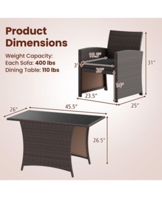 3-Piece Patio Table and Chair Set with Rectangle Glass Dining Table – Stylish Outdoor Dining Solution