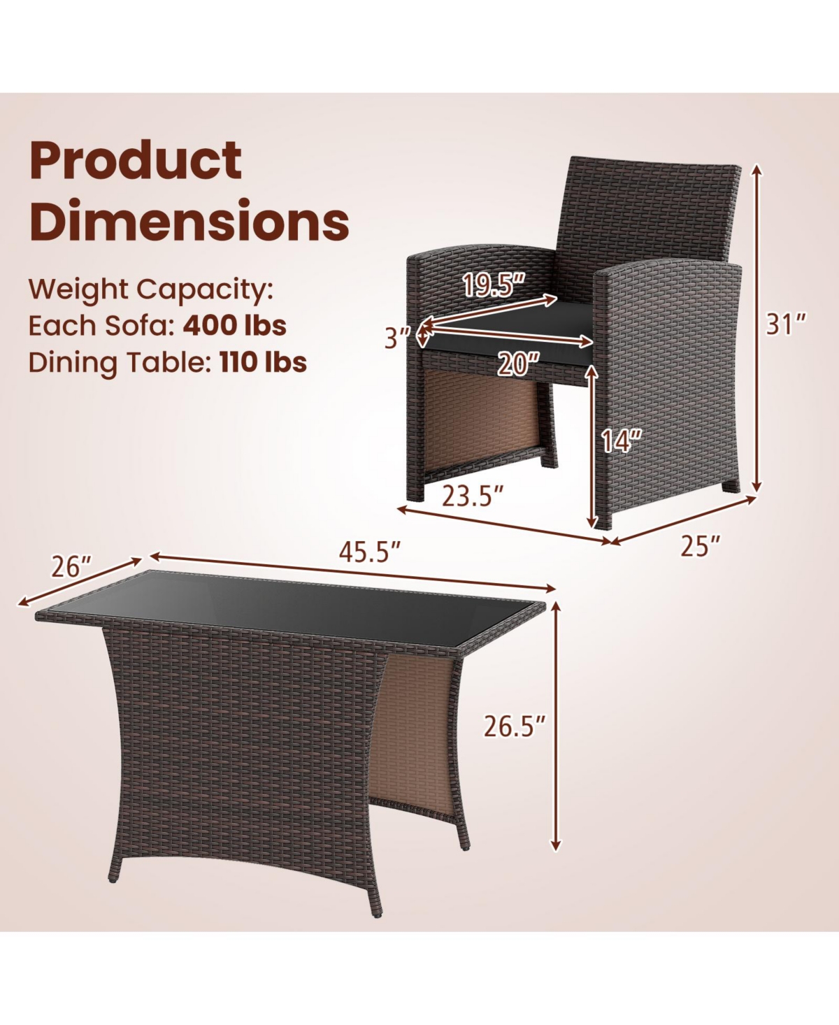 Slickblue 3-Piece Patio Table and Chair Set with Rectangle Glass Dining Table – Stylish Outdoor Dining Solution