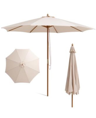 10 Feet Patio Umbrella with 8 Wooden Ribs and 3 Adjustable Heights