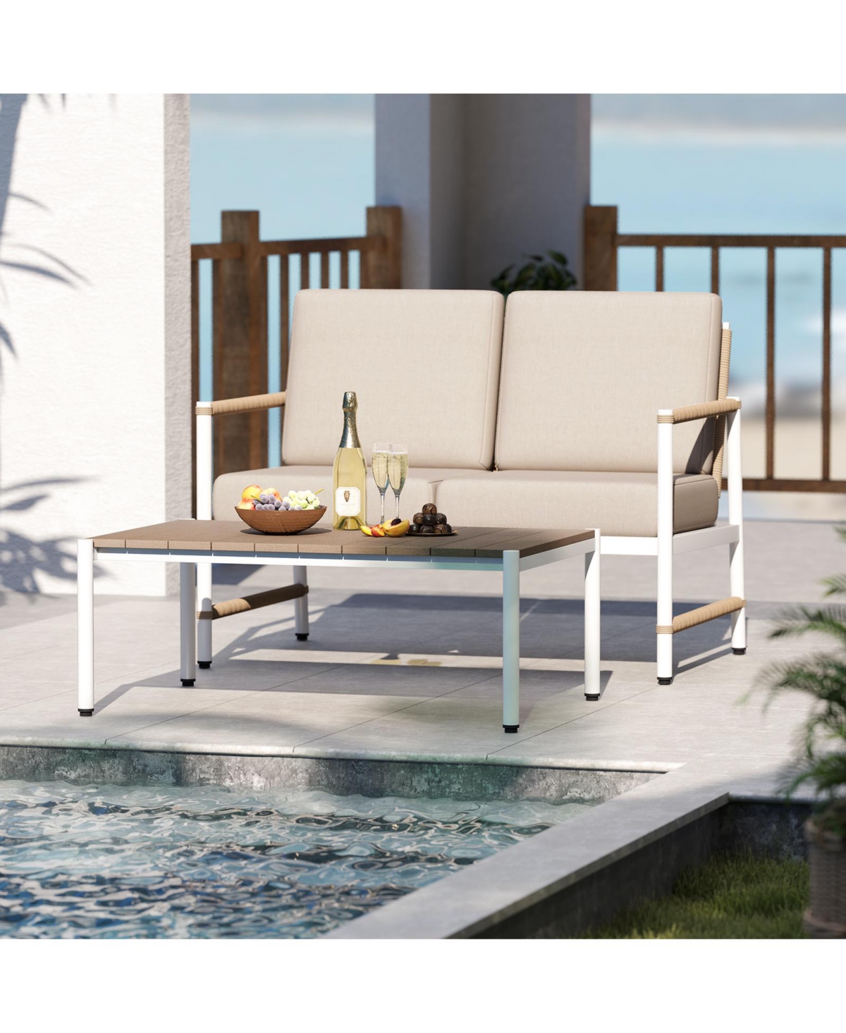 Slickblue Outdoor Loveseat Furniture Set with Thick Padded Cushions and Glass Coffee Table For Patio Relaxation