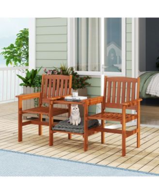 2-Piece Outdoor Bistro Set with Table and Built-In Umbrella Hole For Patio