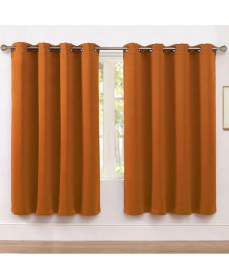 Set of 2 Thermal Room Darkening Grommet Top Curtains For Small Windows