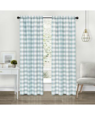 Modern Farmhouse 2 Piece Large Buffalo Plaid Check Rod Pocket Curtains - 63 in - Granny Apple Green