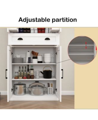 71" Pantry Cabinet with 4 Doors, Drawer and Built-in Racks for Dining Room or Kitchen