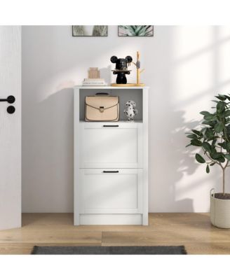 Shoe Storage Cabinet with Open Compartment and 2 Flip Drawers