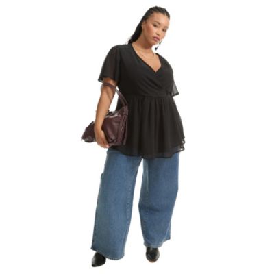 Women's Faux Wrap Fit-And-Flare Top