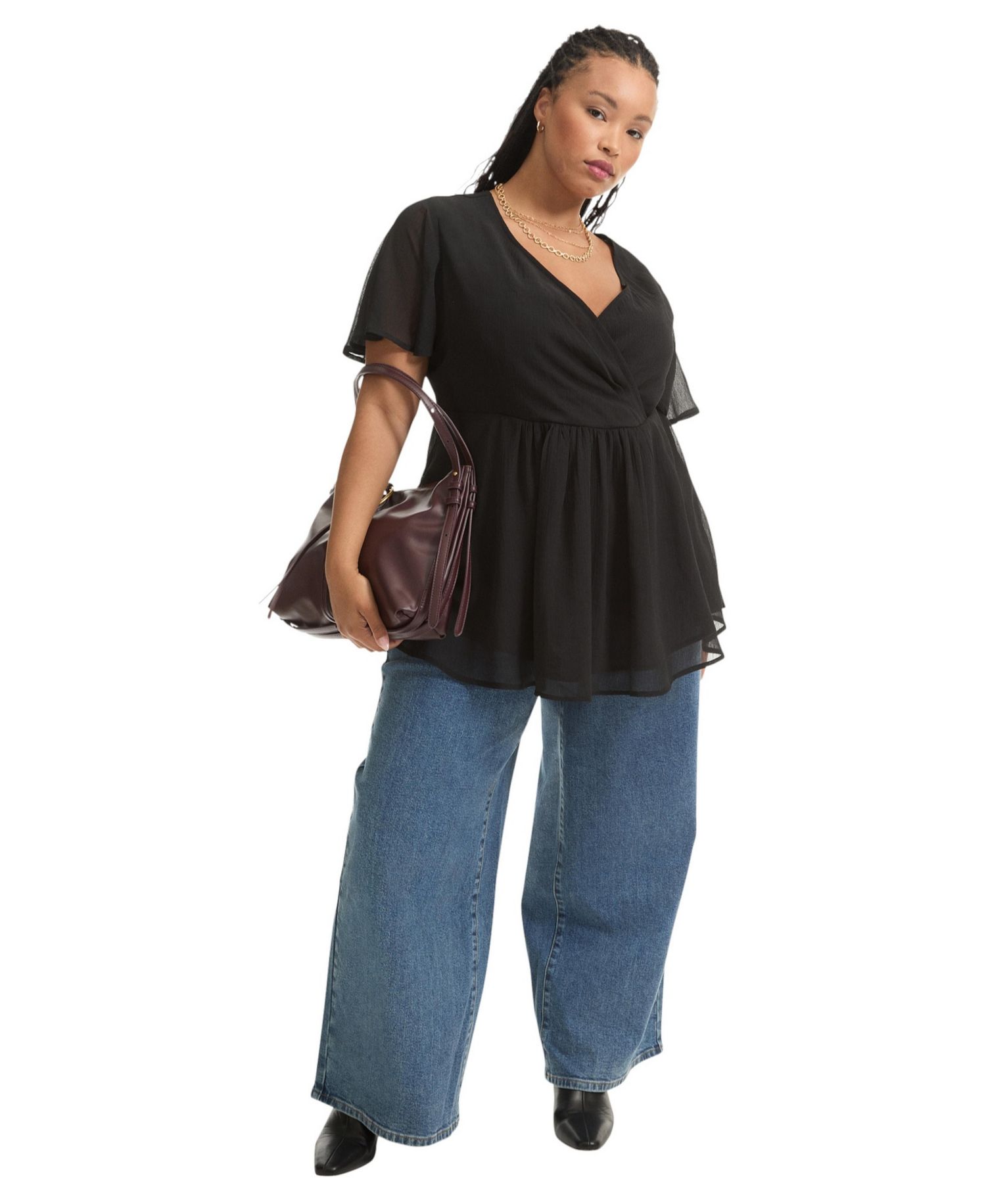 Women's Faux Wrap Fit-And-Flare Top