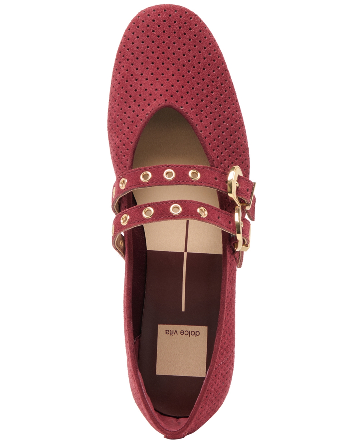 Dolce Vita Baylee Grommet Ballet Flats Oxblood Perforated Suede In Red