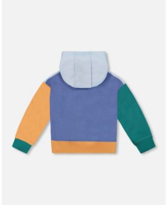 Boy Long Sleeve Colorblocked Hooded Fleece Sweatshirt Blue - Toddler|Child