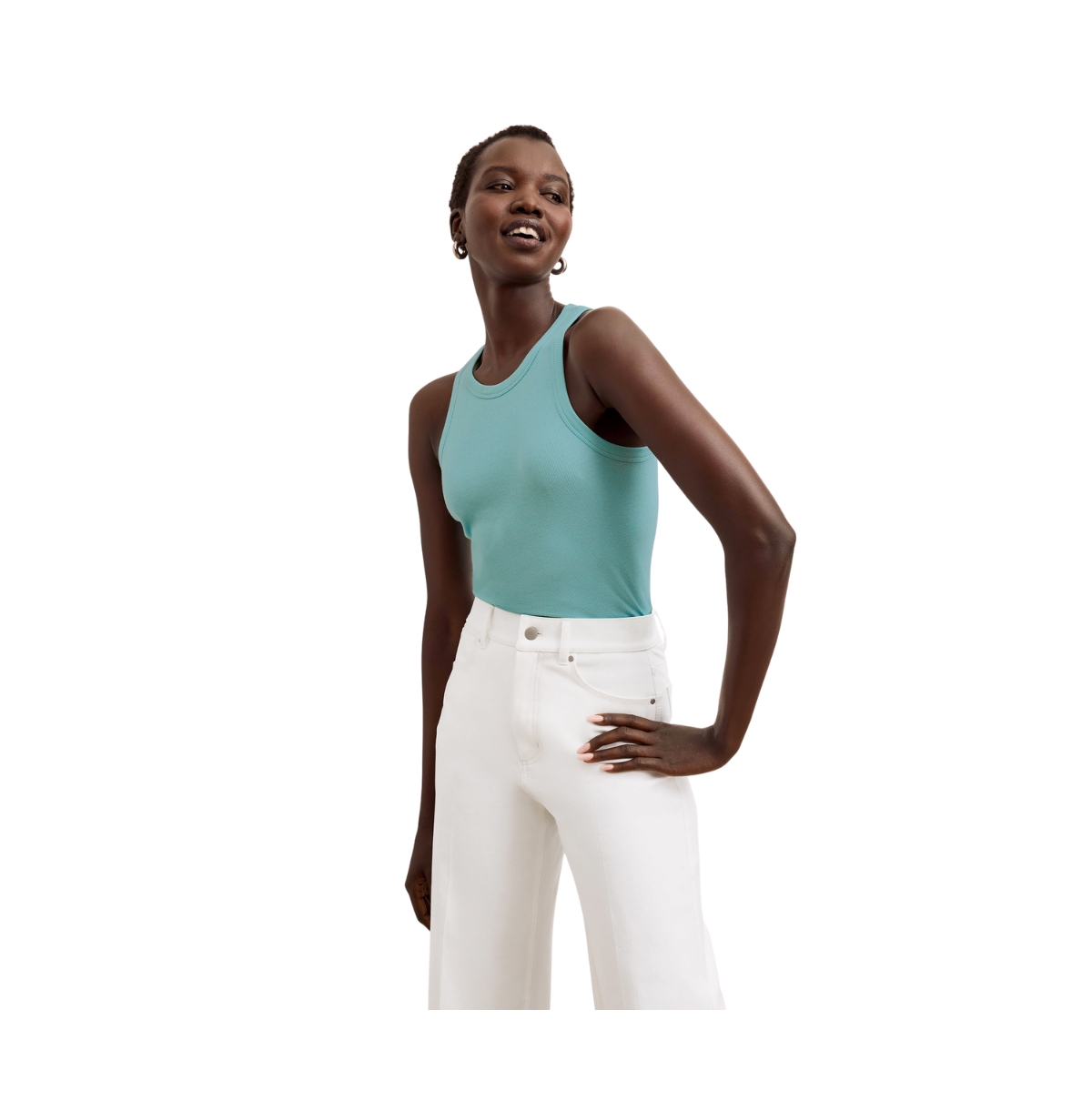 Women's Aubry Layering Tank - Organic Ribbed Pima Cotton - Aqua