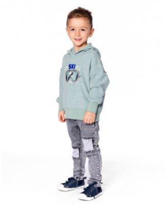 Boy French Terry Black Denim Pants with Contrasting Patch - Toddler|Child