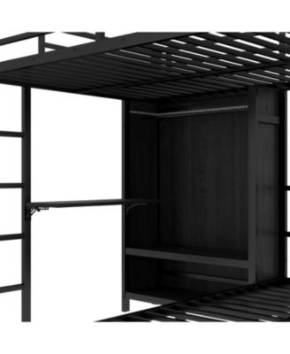 Full XL/Twin Bunk Bed with Desk & Closet - Black
