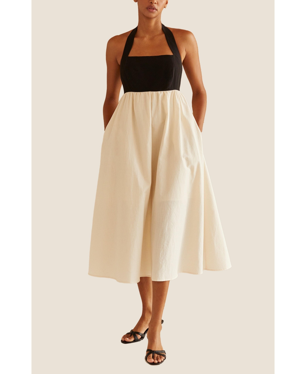 Women's Lilibeth Halter Neck Midi Dress Success - Black + oatmeal