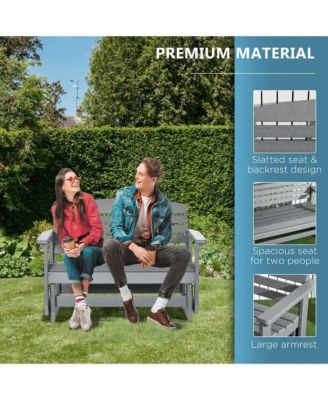 2-Person Outdoor Glider Bench Patio Double Swing Rocking Chair Loveseat w/ Slatted HDPE Frame for Backyard Garden Porch, Light Gray