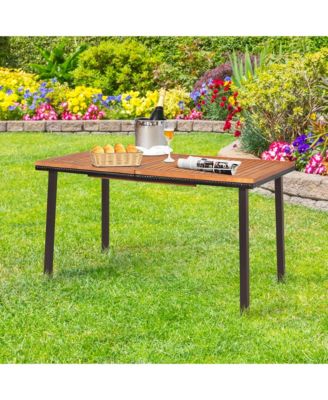 Rectangle Patio Outdoor Dining Table Acacia Wood Tabletop w/ 2'' Umbrella Hole