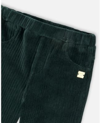 Girl Stretch Velour Rib Treggings Dark Green - Toddler|Child