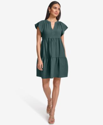 Calvin Klein - Women's Split-Neck Tiered A-Line Dress