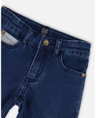 Boy French Terry Blue Denim Pants with Contrasting Patch - Toddler|Child