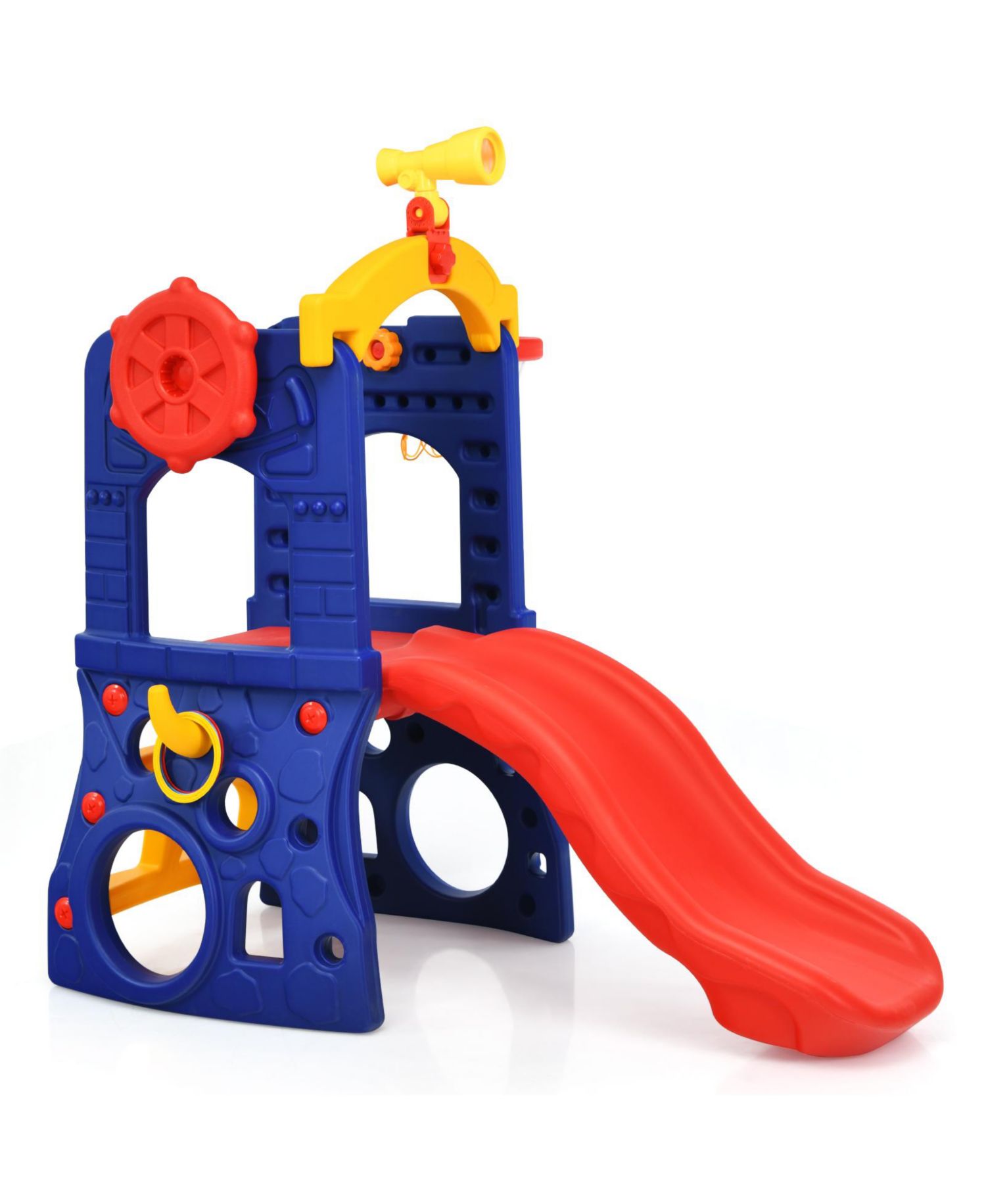 Toddler 6-in-1 Freestanding Slide w/ Basketball Hoop Play Climber Slide Set