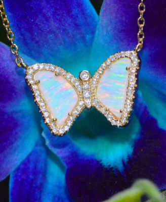Mini Butterfly Necklace with Lab-Grown Opal in 14k Gold Plated Sterling Silver