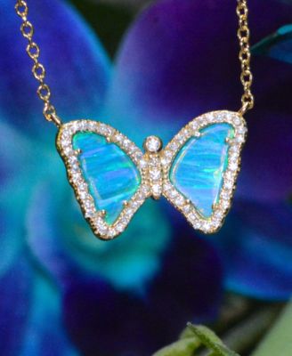 Mini Butterfly Necklace with Lab-Grown Opal in 14k Gold Plated Sterling Silver