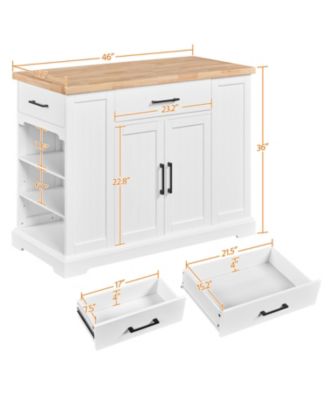 36"H Engineered Wood & Rubberwood Drawer, Cabinet, Open Shelves, Locking Casters Kitchen Island