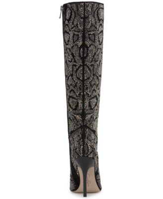 Women's Lovienn Rhinestone Stiletto Knee-High Wide-Calf Dress Boots