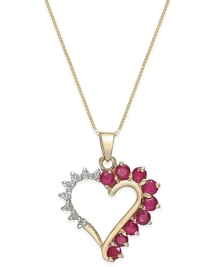 Macy's - Ruby (4/5 ct. t.w.) and Diamond Accent Heart Pendant Necklace in 14k Gold