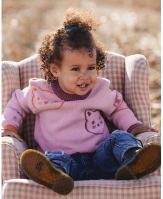 Toddler Girls Knit Jacquard Sweater Dusty Pink with Cats - Toddler|Child