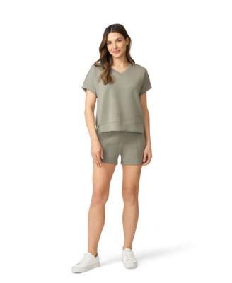 Women's V-Neck Top & High Waisted Short Matching Set